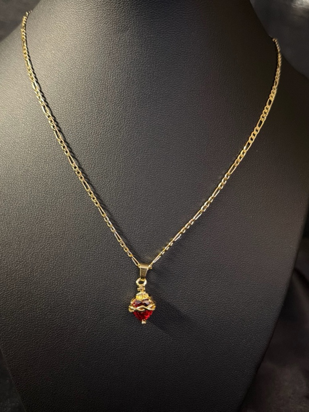 Gold Necklace with Red Crystal Drop Pendant